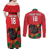 Custom Portugal Football Couples Matching Off Shoulder Maxi Dress and Long Sleeve Button Shirt Barcelos Rooster Mascot Dynamic Style