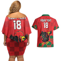Custom Portugal Football Couples Matching Off Shoulder Short Dress and Hawaiian Shirt Barcelos Rooster Mascot Dynamic Style