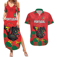 Custom Portugal Football Couples Matching Summer Maxi Dress and Hawaiian Shirt Barcelos Rooster Mascot Dynamic Style