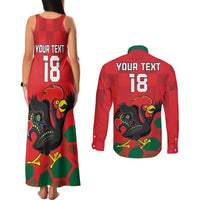 Custom Portugal Football Couples Matching Tank Maxi Dress and Long Sleeve Button Shirt Barcelos Rooster Mascot Dynamic Style
