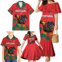 Custom Portugal Football Family Matching Mermaid Dress and Hawaiian Shirt Barcelos Rooster Mascot Dynamic Style