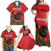 Custom Portugal Football Family Matching Off Shoulder Maxi Dress and Hawaiian Shirt Barcelos Rooster Mascot Dynamic Style