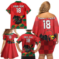 Custom Portugal Football Family Matching Off Shoulder Short Dress and Hawaiian Shirt Barcelos Rooster Mascot Dynamic Style
