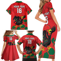 Custom Portugal Football Family Matching Short Sleeve Bodycon Dress and Hawaiian Shirt Barcelos Rooster Mascot Dynamic Style