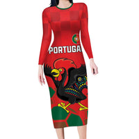 Custom Portugal Football Long Sleeve Bodycon Dress Barcelos Rooster Mascot Dynamic Style