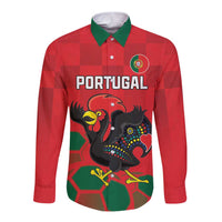 Custom Portugal Football Long Sleeve Button Shirt Barcelos Rooster Mascot Dynamic Style