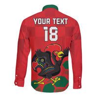 Custom Portugal Football Long Sleeve Button Shirt Barcelos Rooster Mascot Dynamic Style