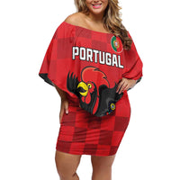 Custom Portugal Football Off Shoulder Short Dress Barcelos Rooster Mascot Dynamic Style