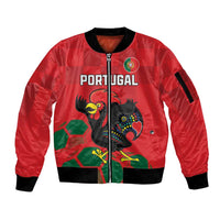 Custom Portugal Football Sleeve Zip Bomber Jacket Barcelos Rooster Mascot Dynamic Style