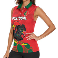 Custom Portugal Football Women Sleeveless Polo Shirt Barcelos Rooster Mascot Dynamic Style