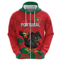 Custom Portugal Football Zip Hoodie Barcelos Rooster Mascot Dynamic Style