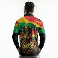 Juneteenth Rooted in Freedom Long Sleeve Polo Shirt Black Pride African Queen