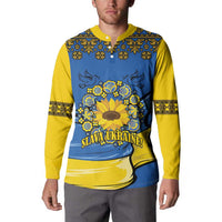 Ukraine Sunflower Peace Sign Button Sweatshirt With Folk Patterns - Wonder Print Shop