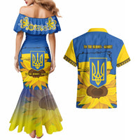 Ukraine Sunflower Peace Sign Couples Matching Mermaid Dress and Hawaiian Shirt With Folk Patterns - Wonder Print Shop