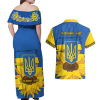 Ukraine Sunflower Peace Sign Couples Matching Off Shoulder Maxi Dress and Hawaiian Shirt With Folk Patterns - Wonder Print Shop