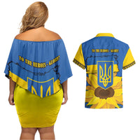 Ukraine Sunflower Peace Sign Couples Matching Off Shoulder Short Dress and Hawaiian Shirt With Folk Patterns - Wonder Print Shop