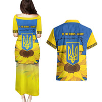 Ukraine Sunflower Peace Sign Couples Matching Puletasi and Hawaiian Shirt With Folk Patterns - Wonder Print Shop