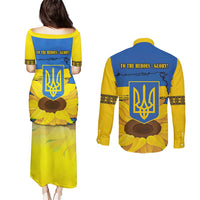 Ukraine Sunflower Peace Sign Couples Matching Puletasi and Long Sleeve Button Shirt With Folk Patterns - Wonder Print Shop
