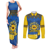 Ukraine Sunflower Peace Sign Couples Matching Tank Maxi Dress and Long Sleeve Button Shirt With Folk Patterns - Wonder Print Shop