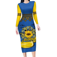 Ukraine Sunflower Peace Sign Family Matching Long Sleeve Bodycon Dress and Hawaiian Shirt With Folk Patterns - Wonder Print Shop