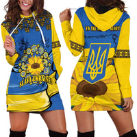 Ukraine Sunflower Peace Sign Hoodie Dress With Folk Patterns - Wonder Print Shop