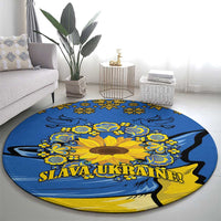 Ukraine Sunflower Peace Sign Round Carpet With Folk Patterns