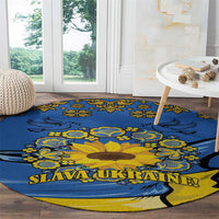 Ukraine Sunflower Peace Sign Round Carpet With Folk Patterns