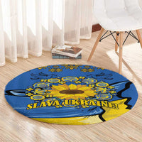 Ukraine Sunflower Peace Sign Round Carpet With Folk Patterns
