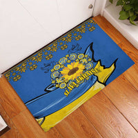 Ukraine Sunflower Peace Sign Rubber Doormat With Folk Patterns - Wonder Print Shop