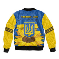 Ukraine Sunflower Peace Sign Sleeve Zip Bomber Jacket With Folk Patterns - Wonder Print Shop