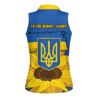 Ukraine Sunflower Peace Sign Women Sleeveless Polo Shirt With Folk Patterns - Wonder Print Shop