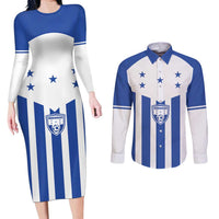 Custom Honduras Football Couples Matching Long Sleeve Bodycon Dress and Long Sleeve Button Shirt Los Catrachos Sporty Style - Wonder Print Shop