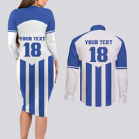 Custom Honduras Football Couples Matching Long Sleeve Bodycon Dress and Long Sleeve Button Shirt Los Catrachos Sporty Style - Wonder Print Shop