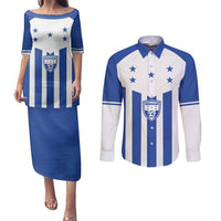 Custom Honduras Football Couples Matching Puletasi and Long Sleeve Button Shirt Los Catrachos Sporty Style - Wonder Print Shop