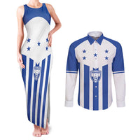 Custom Honduras Football Couples Matching Tank Maxi Dress and Long Sleeve Button Shirt Los Catrachos Sporty Style - Wonder Print Shop