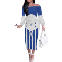 Custom Honduras Football Off The Shoulder Long Sleeve Dress Los Catrachos Sporty Style - Wonder Print Shop
