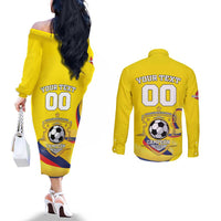 Custom Colombia Football Couples Matching Off The Shoulder Long Sleeve Dress and Long Sleeve Button Shirt Go Champions Unique Style