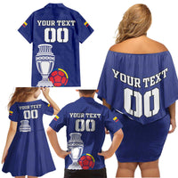 Custom Colombia Football Family Matching Off Shoulder Short Dress and Hawaiian Shirt 2024 Copa America - Wonder Print Shop
