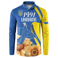 Personalized Ukraine Independence Day Button Sweatshirt Peace Dove Sunflower - Wonder Print Shop