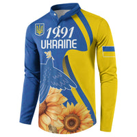 Personalized Ukraine Independence Day Button Sweatshirt Peace Dove Sunflower - Wonder Print Shop