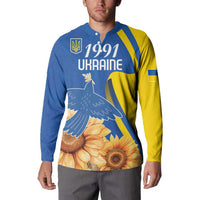 Personalized Ukraine Independence Day Button Sweatshirt Peace Dove Sunflower - Wonder Print Shop