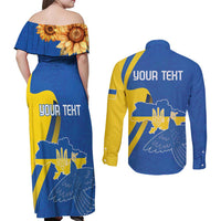 Personalized Ukraine Independence Day Couples Matching Off Shoulder Maxi Dress and Long Sleeve Button Shirt Peace Dove Sunflower - Wonder Print Shop