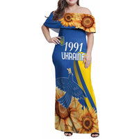 Personalized Ukraine Independence Day Family Matching Off Shoulder Maxi Dress and Hawaiian Shirt Peace Dove Sunflower - Wonder Print Shop