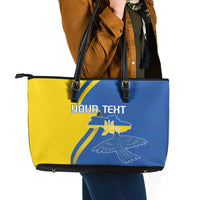 Personalized Ukraine Independence Day Leather Tote Bag Peace Dove Sunflower - Wonder Print Shop