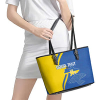Personalized Ukraine Independence Day Leather Tote Bag Peace Dove Sunflower - Wonder Print Shop