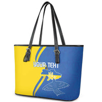 Personalized Ukraine Independence Day Leather Tote Bag Peace Dove Sunflower - Wonder Print Shop