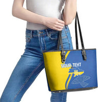Personalized Ukraine Independence Day Leather Tote Bag Peace Dove Sunflower - Wonder Print Shop