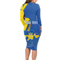 Personalized Ukraine Independence Day Long Sleeve Bodycon Dress Peace Dove Sunflower - Wonder Print Shop