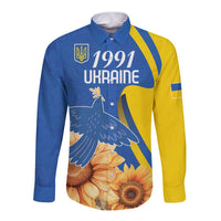 Personalized Ukraine Independence Day Long Sleeve Button Shirt Peace Dove Sunflower - Wonder Print Shop