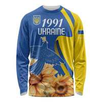 Personalized Ukraine Independence Day Long Sleeve Shirt Peace Dove Sunflower - Wonder Print Shop